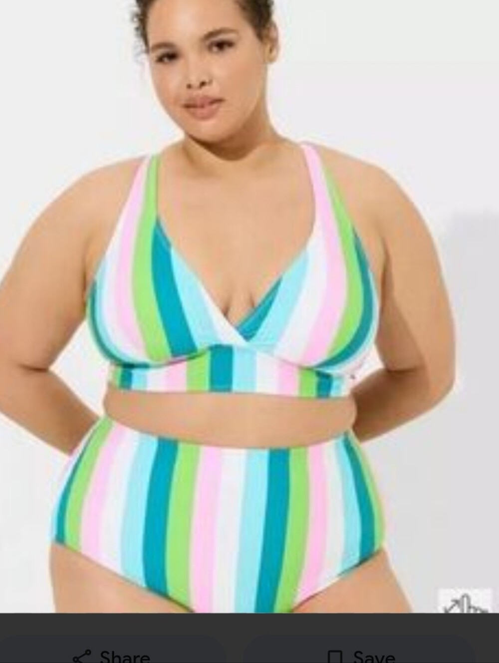 Torrid swimsuit 2 Piece a retro-inspired pink, green, and blue striped Size 2